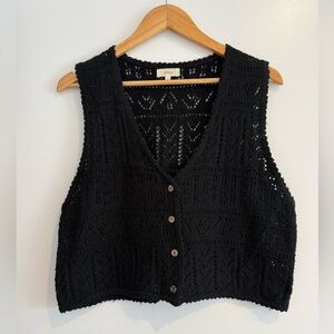 Ozma of California Black Crochet Button-Up Vest